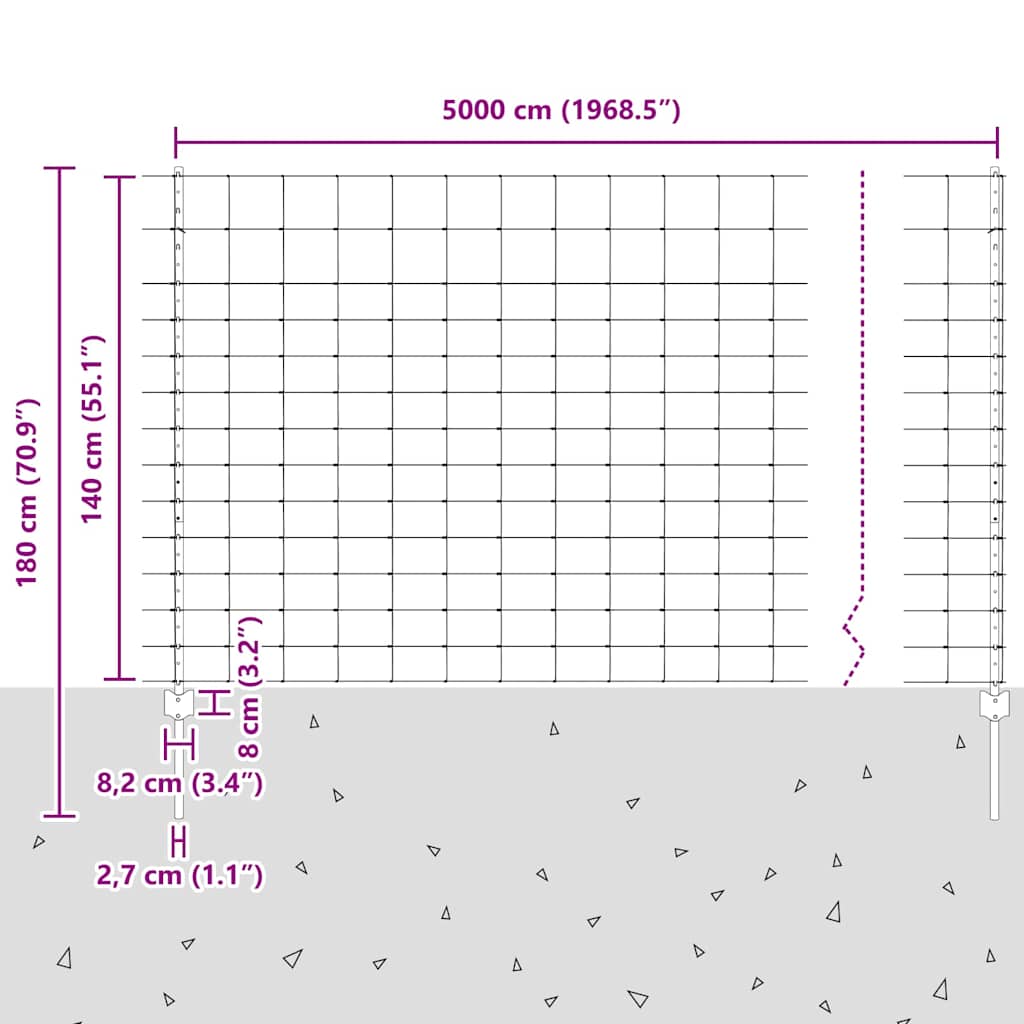 Zaun mit Pfosten Silber 1.4 x 50 m Stahl