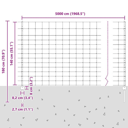 Zaun mit Pfosten Silber 1.4 x 50 m Stahl