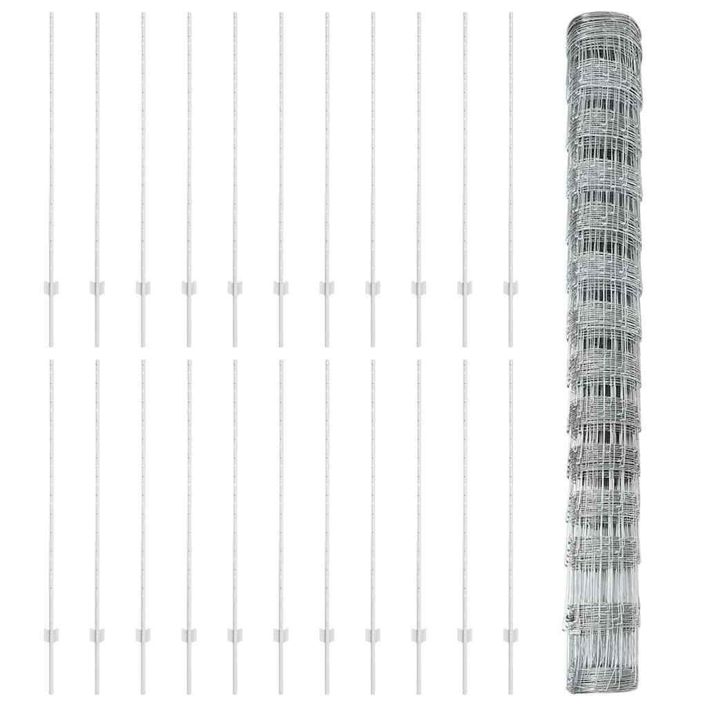 Zaun mit Pfosten Silber 1.4 x 50 m Stahl