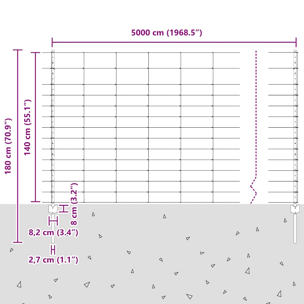 Zaun mit Pfosten Silber 1.4 x 50 m Stahl