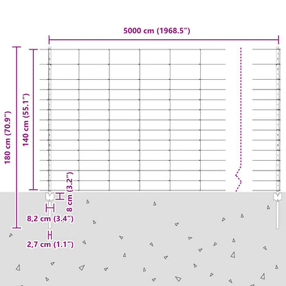 Zaun mit Pfosten Silber 1.4 x 50 m Stahl