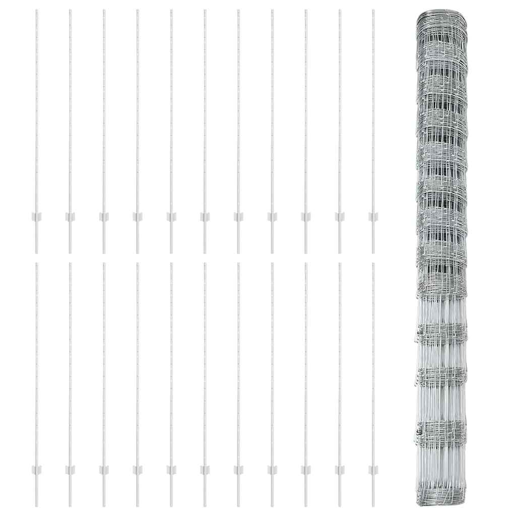 Zaun mit Pfosten Silber 1.5 x 50 m Stahl