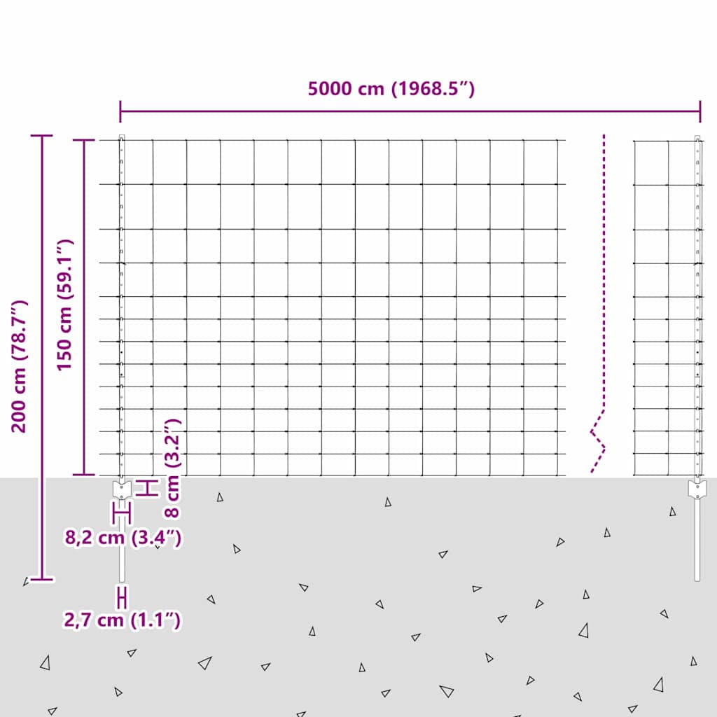 Zaun mit Pfosten Silber 1.5 x 50 m Stahl