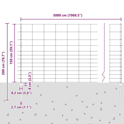 Zaun mit Pfosten Silber 1.5 x 50 m Stahl