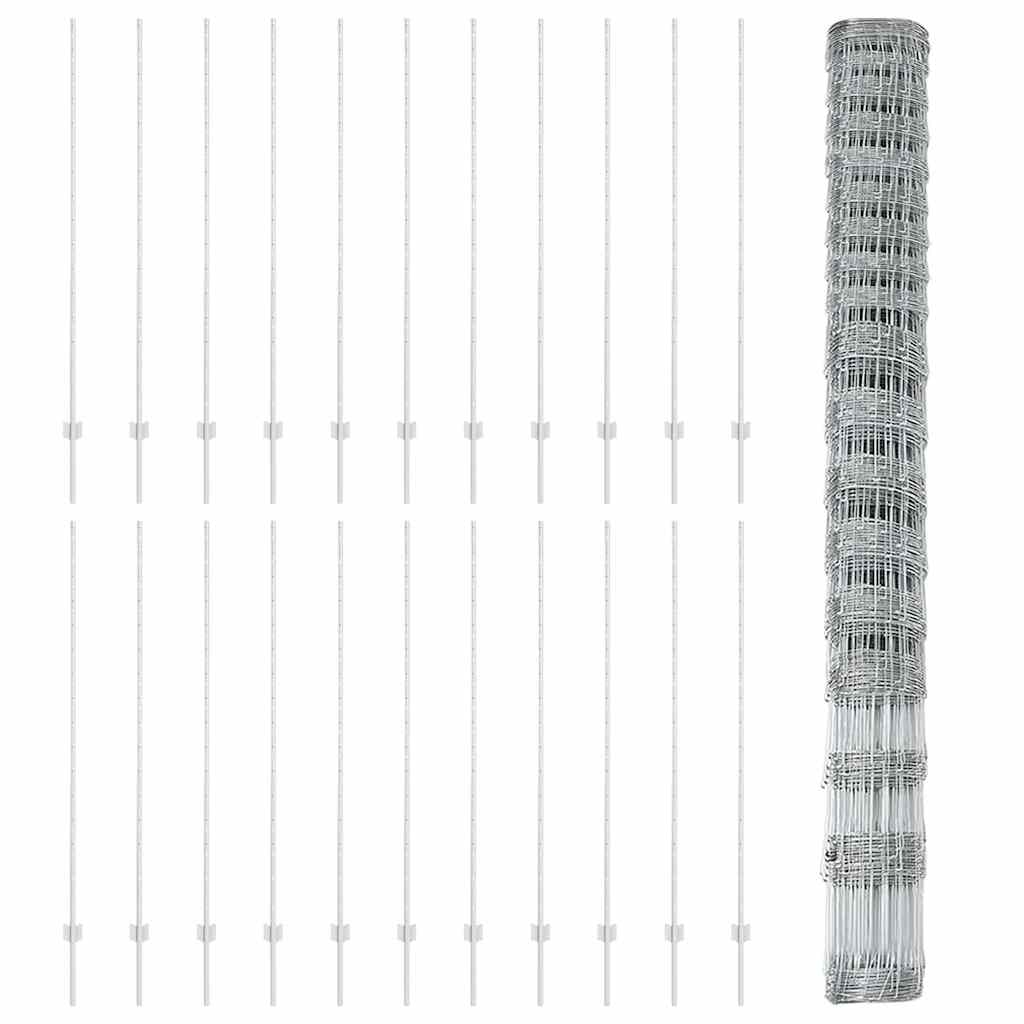 Zaun mit Pfosten Silber 1.5 x 50 m Stahl