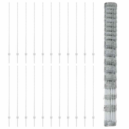Zaun mit Pfosten Silber 1.5 x 50 m Stahl