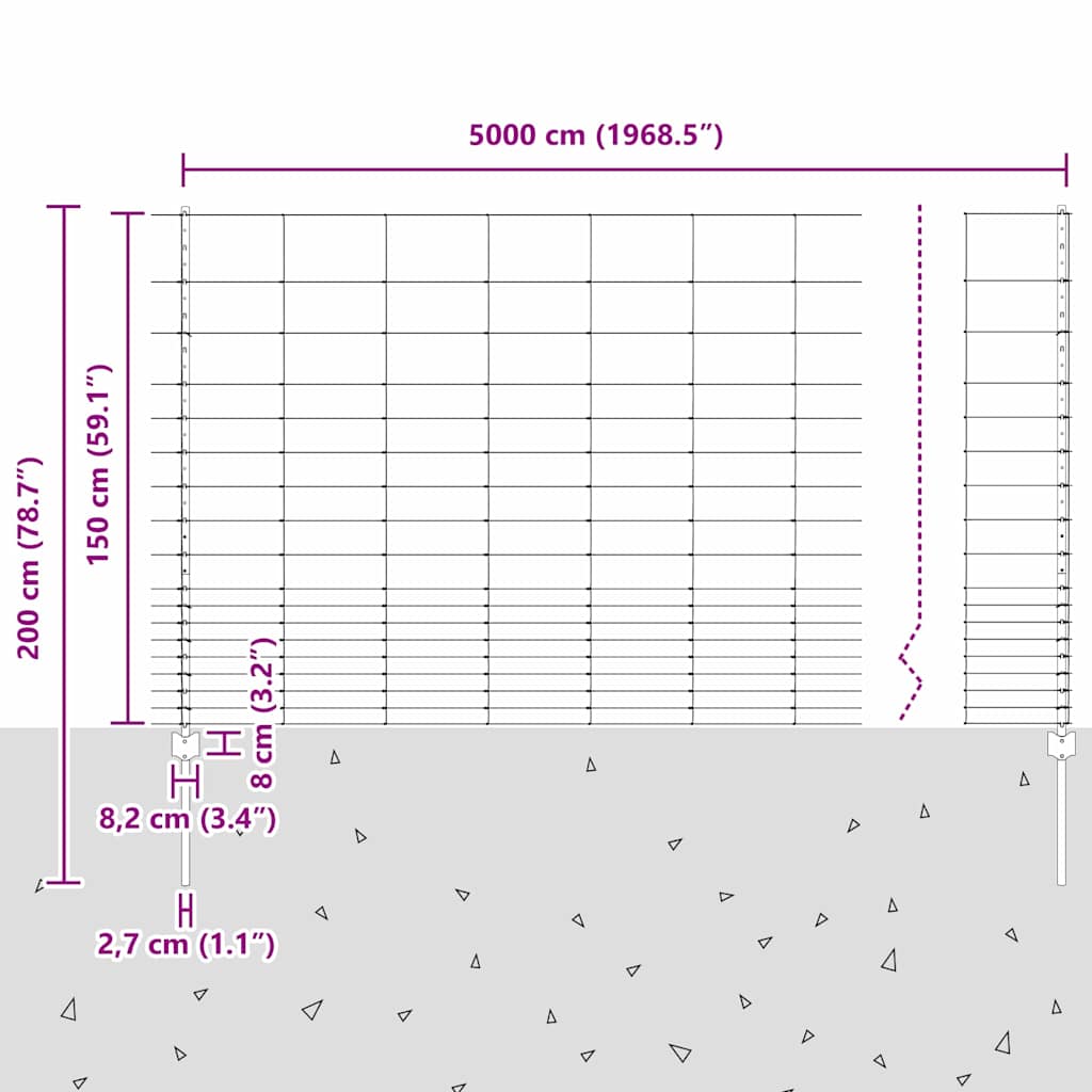 Zaun mit Pfosten Silber 1.5 x 50 m Stahl
