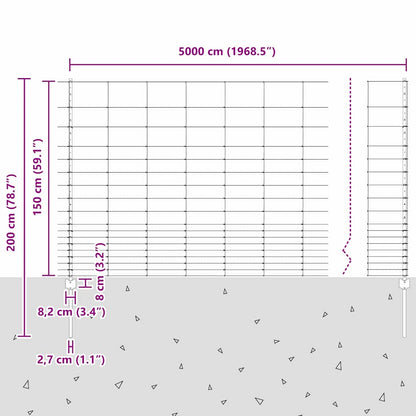 Zaun mit Pfosten Silber 1.5 x 50 m Stahl