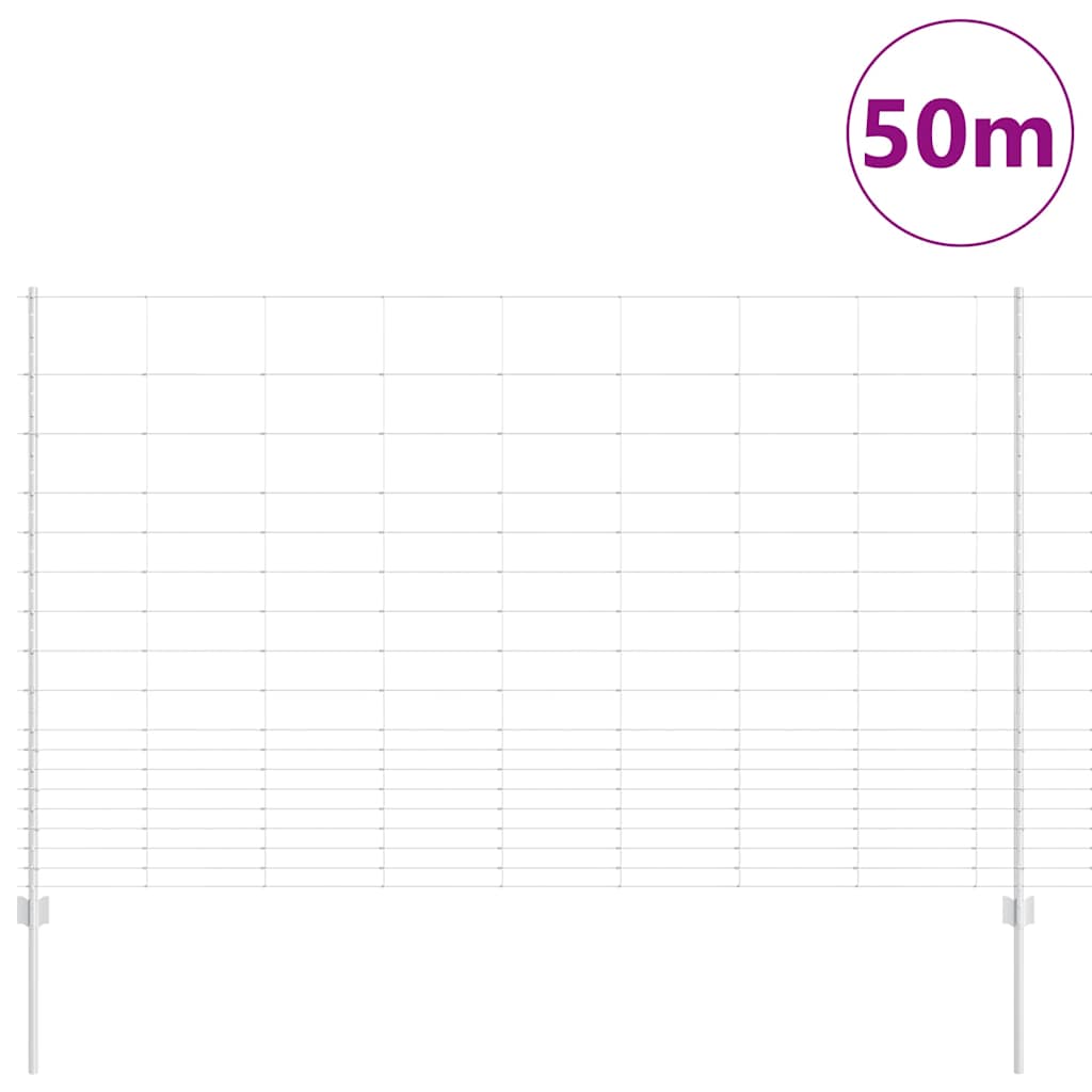 Zaun mit Pfosten Silber 1.5 x 50 m Stahl