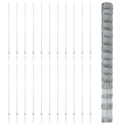Zaun mit Pfosten Silber 1.6 x 50 m Stahl