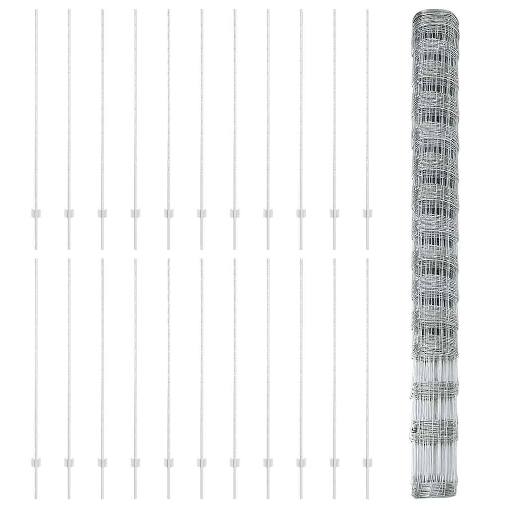 Zaun mit Pfosten Silber 1,6 x 50 m Stahl