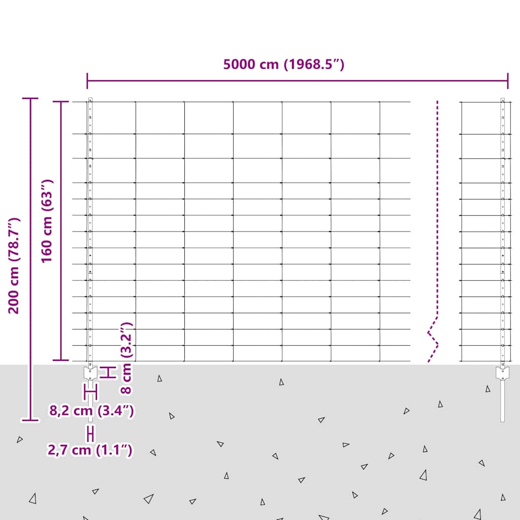 Zaun mit Pfosten Silber 1.6 x 50 m Stahl