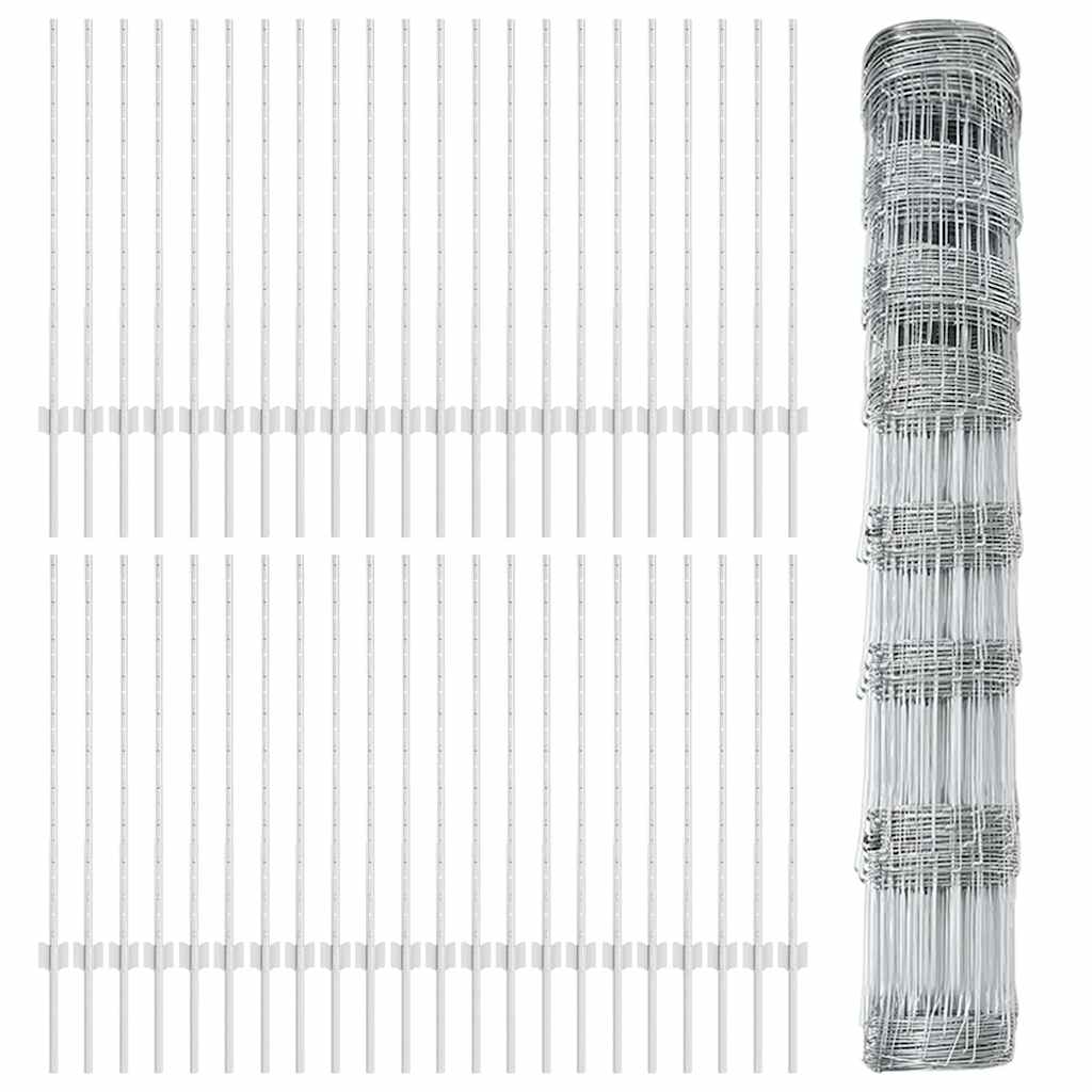Zaun mit Pfosten Silber 1 x 100 m Stahl