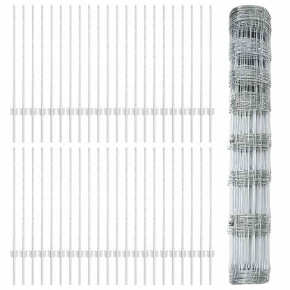 Zaun mit Pfosten Silber 1 x 100 m Stahl