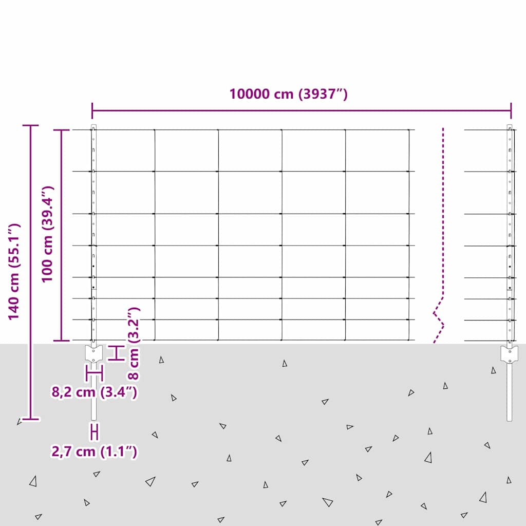 Zaun mit Pfosten Silber 1 x 100 m Stahl