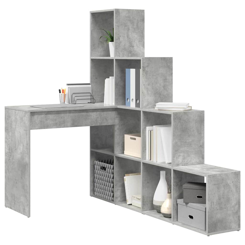 Eckschreibtisch mit Regal Betongrau 101,5 x 149,5 x 149,5 cm