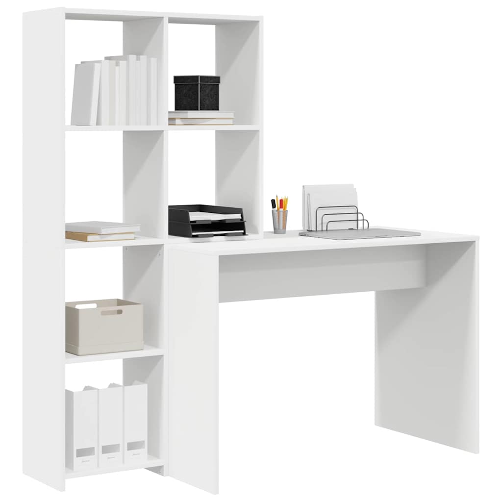 Schreibtisch mit Regal Weiß 138.5 x 55 x 143 cm Holzwerkstoff