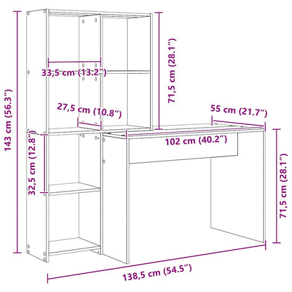 Schreibtisch Schwarze Eiche 138.5 x 55 x 143 cm Holzwerkstoff