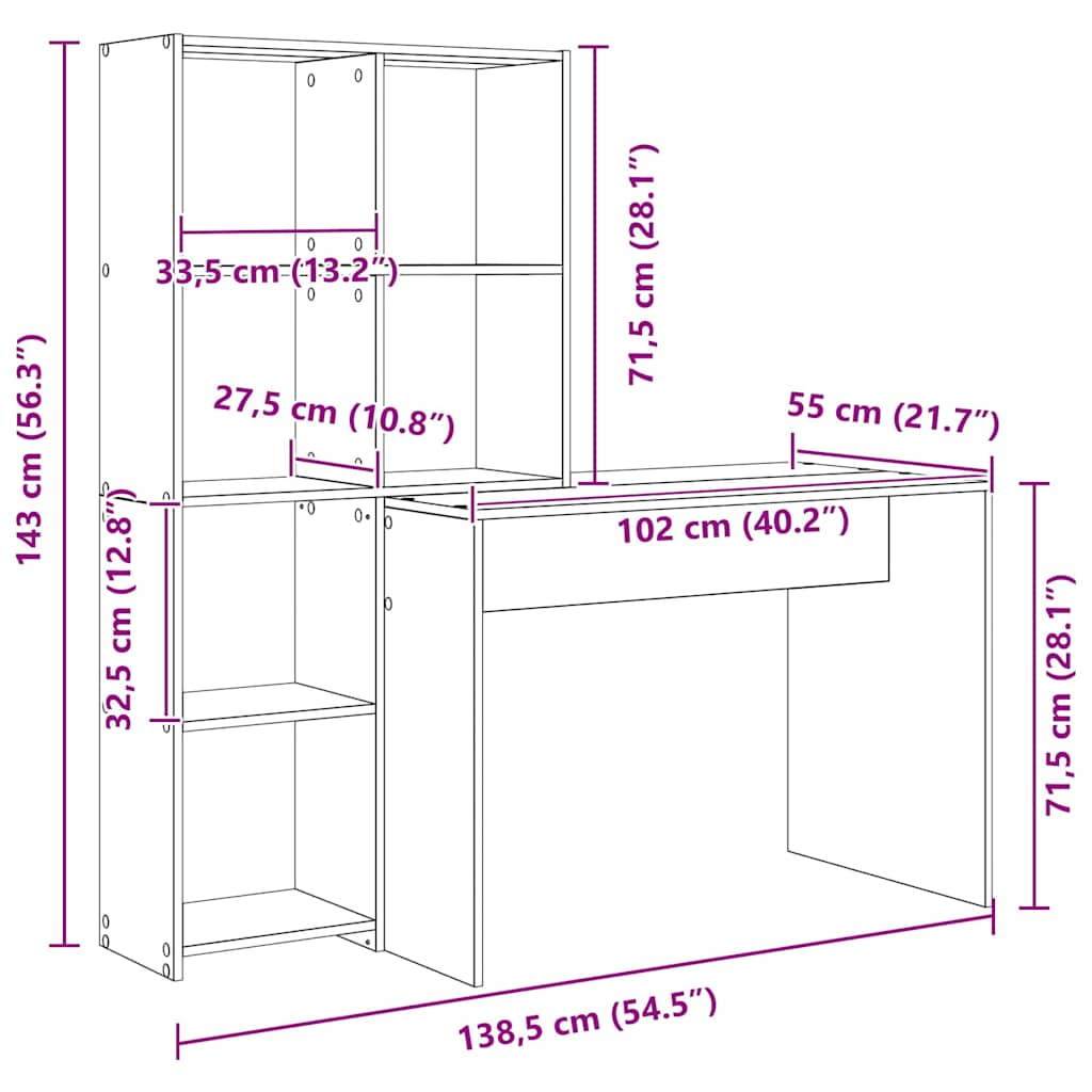Schreibtisch Betongrau 138.5 x 55 x 143 cm Holzwerkstoff