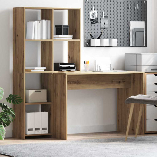 Schreibtisch mit Regal Eiche handwerklich 138.5 x 55 x 143 cm