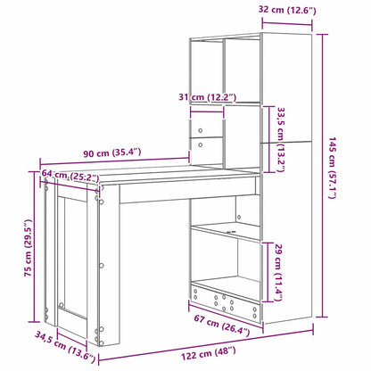 Schreibtisch Beton Grau 122 x 67 x 145 cm Holzwerkstoff