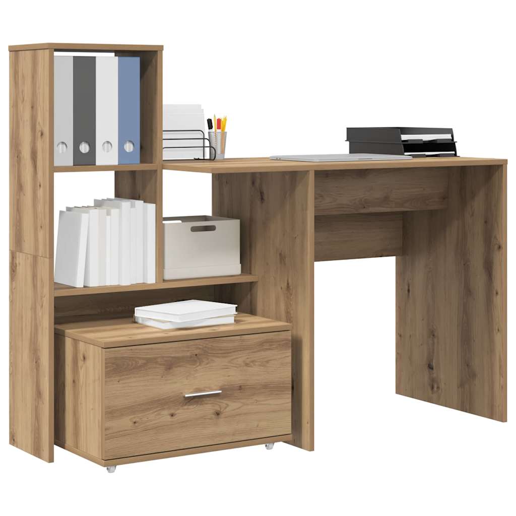 Schreibtisch mit Regal Eiche handwerklich 131,5 x 50 x 106,5 cm