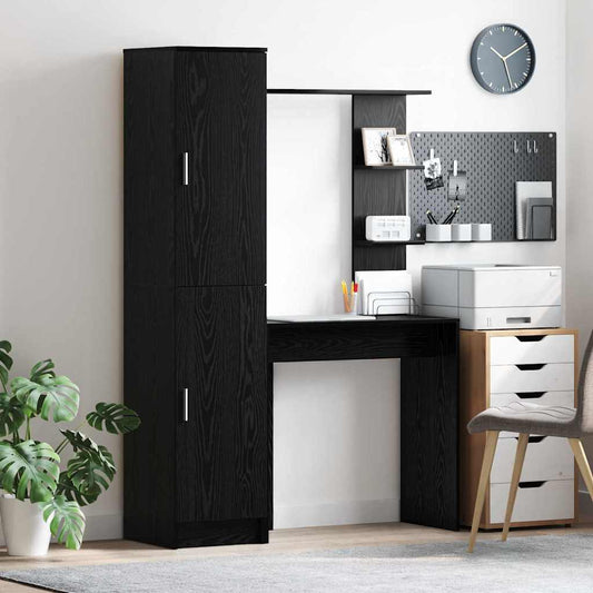Schreibtisch mit Stauraum mit Regal 2 pcs Schwarze Eiche