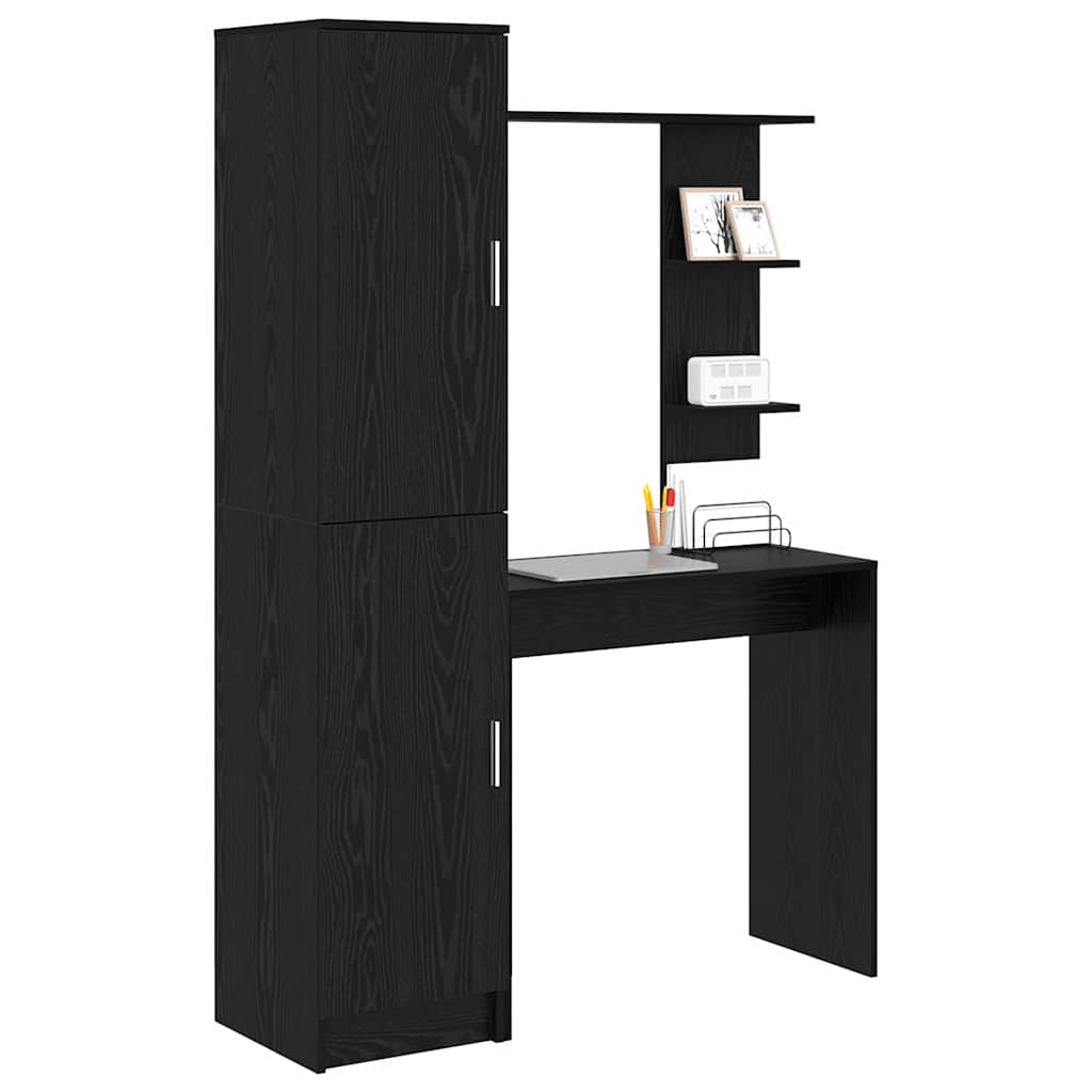 Schreibtisch mit Stauraum mit Regal 2 pcs Schwarze Eiche