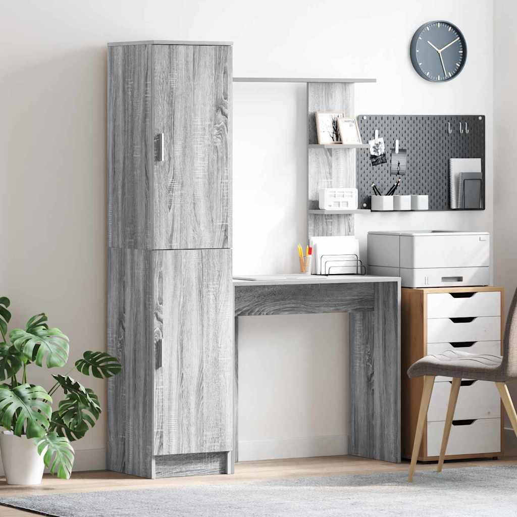 Schreibtisch mit Stauraum mit Regal mit Tür 2 pcs Grau Sonoma