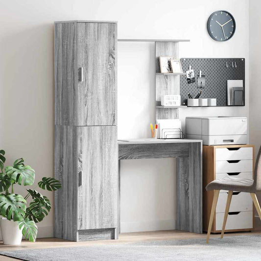 Schreibtisch mit Stauraum mit Regal mit Tür 2 pcs Grau Sonoma