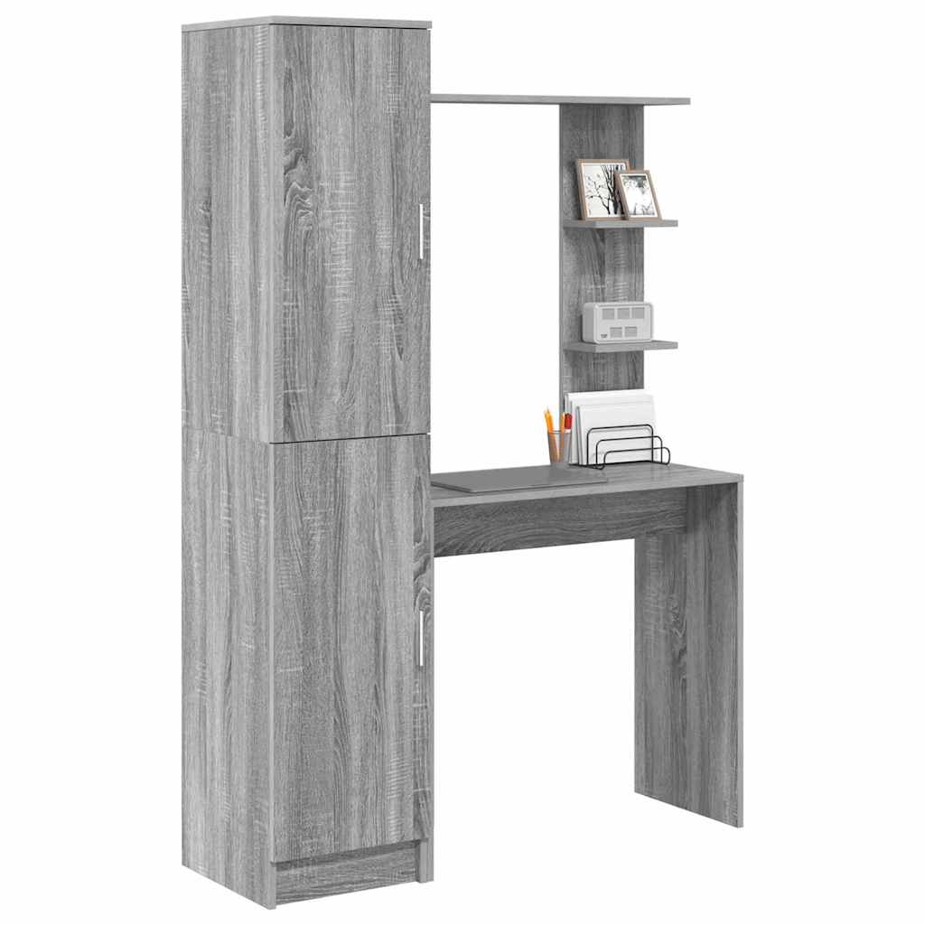 Schreibtisch mit Stauraum mit Regal mit Tür 2 pcs Grau Sonoma