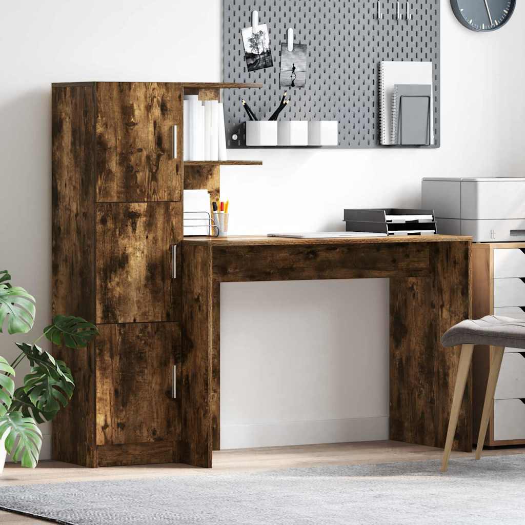 Schreibtisch mit Stauraum mit Regal 2 pcs Geräucherte Eiche