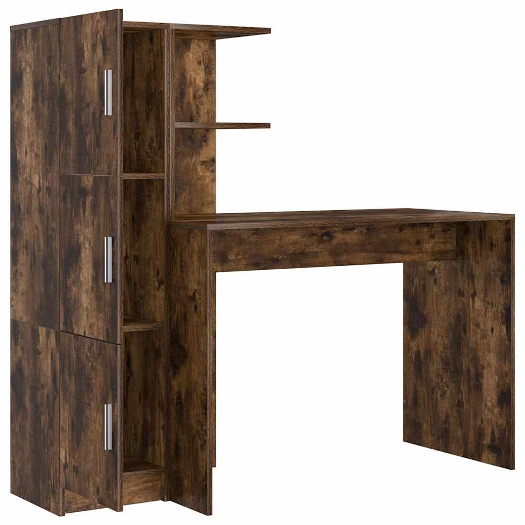 Schreibtisch mit Stauraum mit Regal 2 pcs Geräucherte Eiche