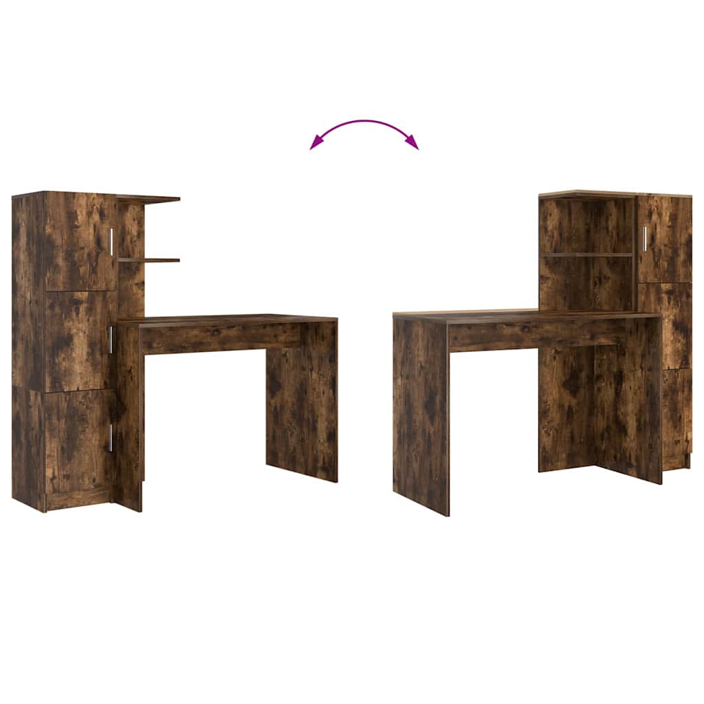 Schreibtisch mit Stauraum mit Regal 2 pcs Geräucherte Eiche