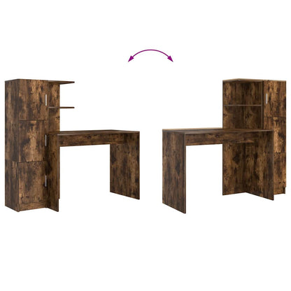 Schreibtisch mit Stauraum mit Regal 2 pcs Geräucherte Eiche