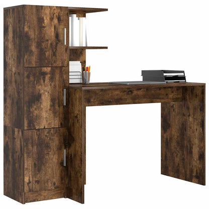 Schreibtisch mit Stauraum mit Regal 2 pcs Geräucherte Eiche
