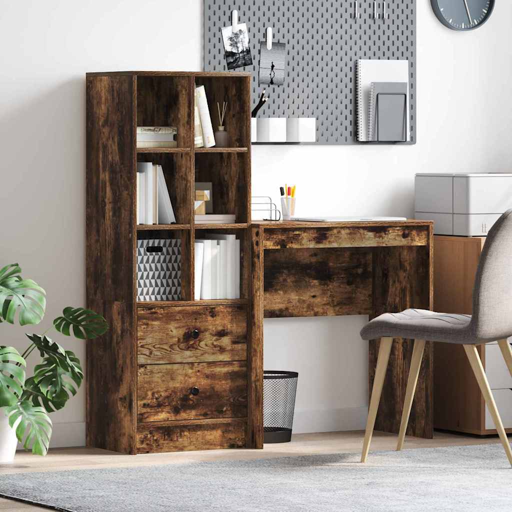 Schreibtisch mit Stauraum mit Regal 2 pcs Geräucherte Eiche