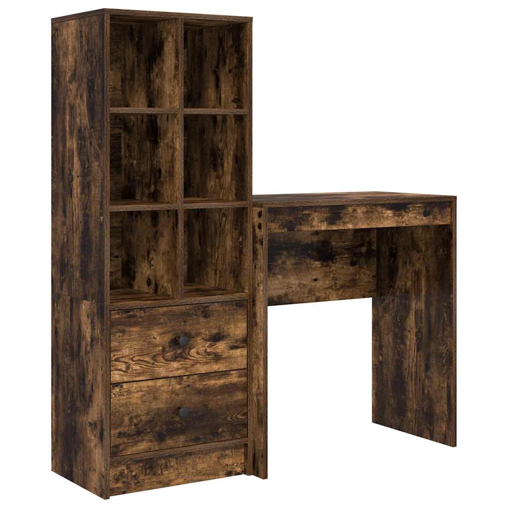 Schreibtisch mit Stauraum mit Regal 2 pcs Geräucherte Eiche