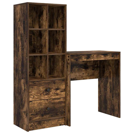 Schreibtisch mit Stauraum mit Regal 2 pcs Geräucherte Eiche