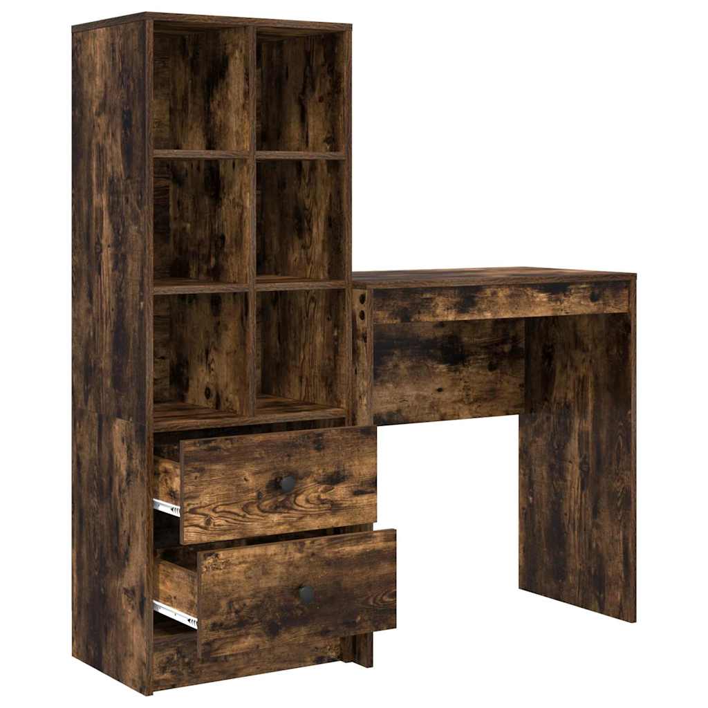 Schreibtisch mit Stauraum mit Regal 2 pcs Geräucherte Eiche