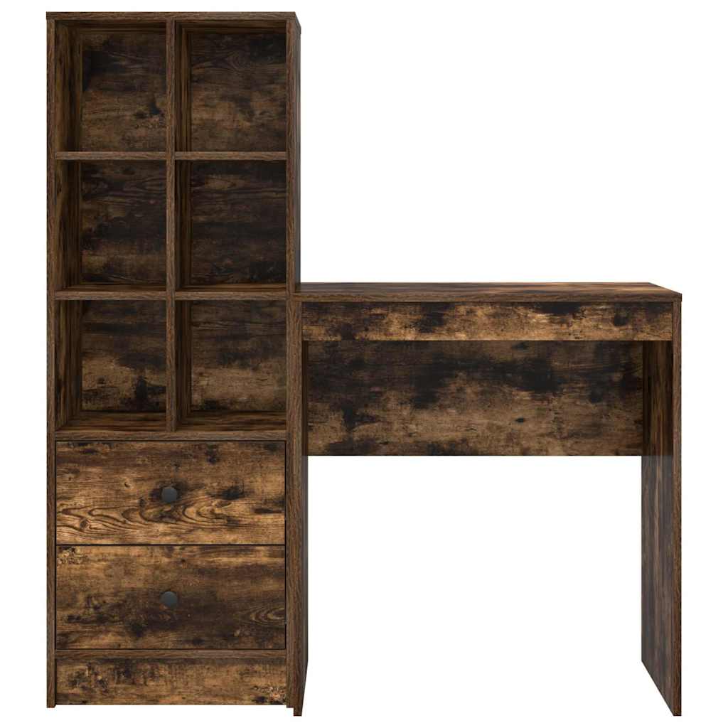 Schreibtisch mit Stauraum mit Regal 2 pcs Geräucherte Eiche