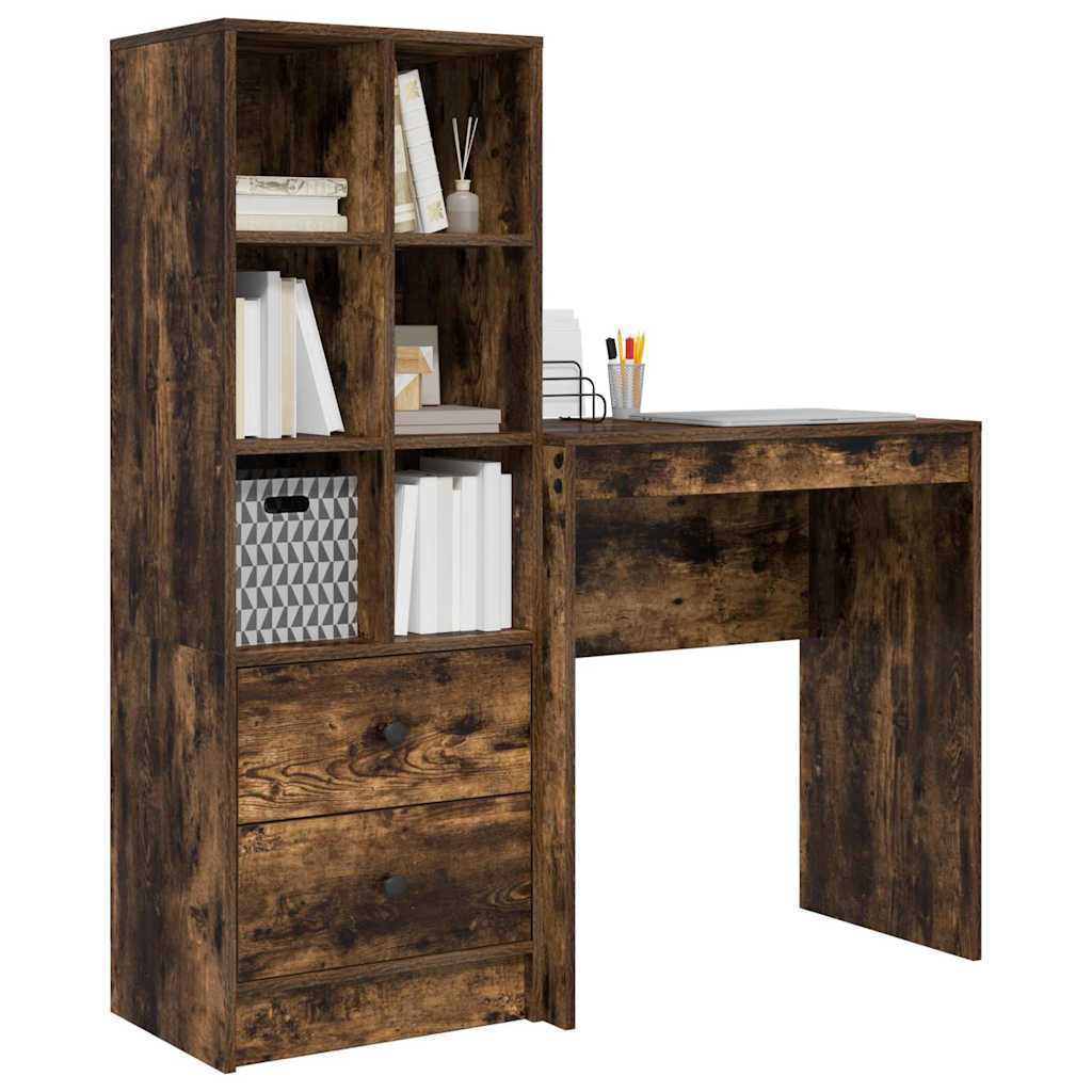Schreibtisch mit Stauraum mit Regal 2 pcs Geräucherte Eiche