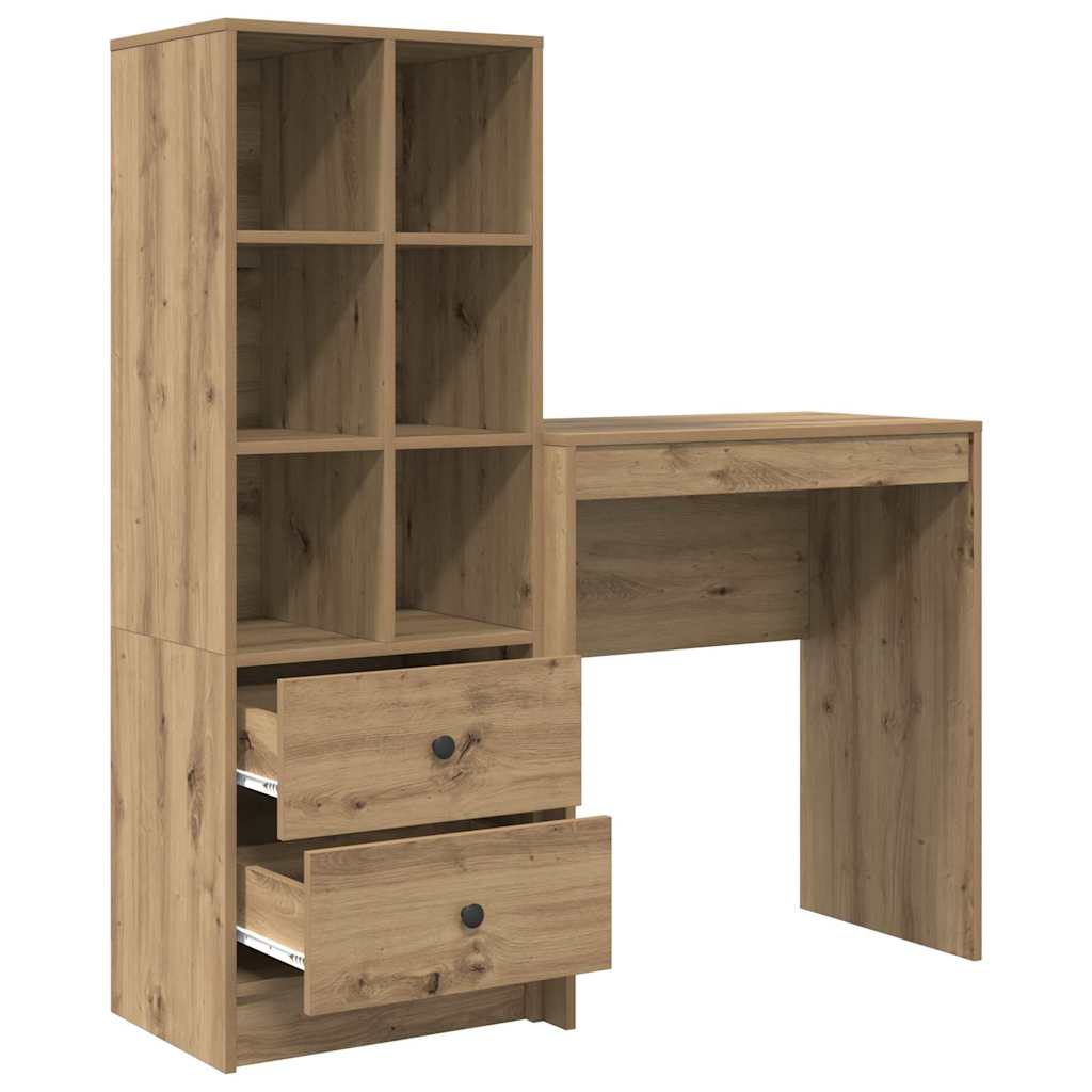 Schreibtisch mit Stauraum mit Regal 2 pcs Eiche handwerklich