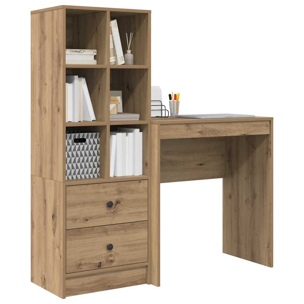 Schreibtisch mit Stauraum mit Regal 2 pcs Eiche handwerklich