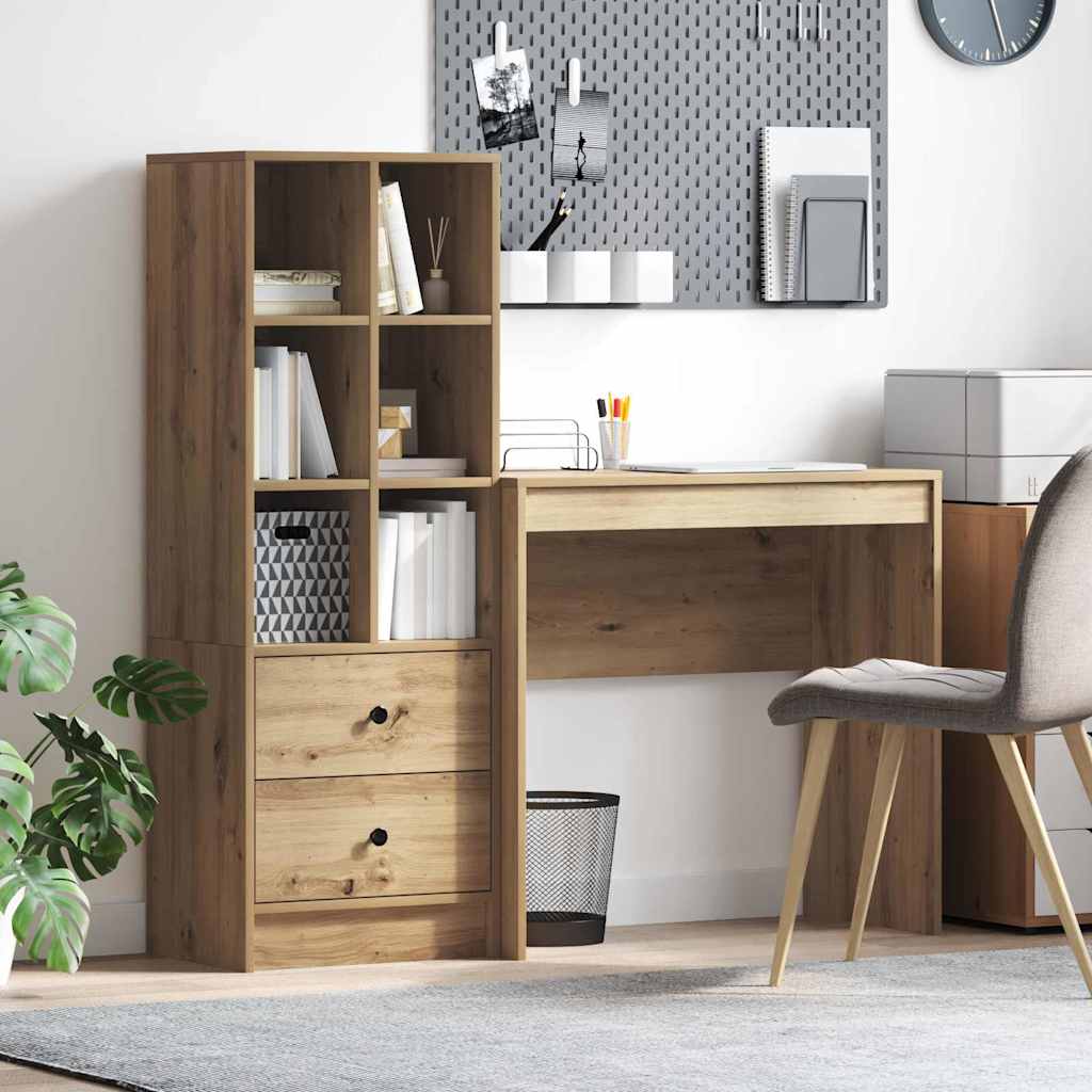 Schreibtisch mit Stauraum mit Regal 2 pcs Eiche handwerklich