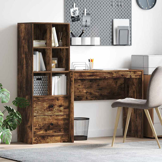 Schreibtisch mit Stauraum mit Regal 2 pcs Geräucherte Eiche