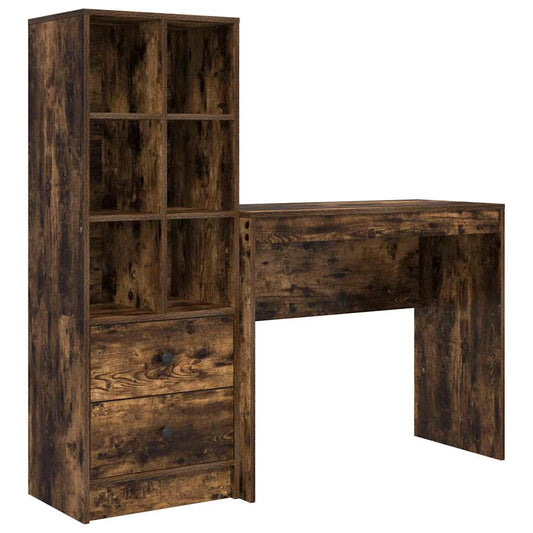 Schreibtisch mit Stauraum mit Regal 2 pcs Geräucherte Eiche