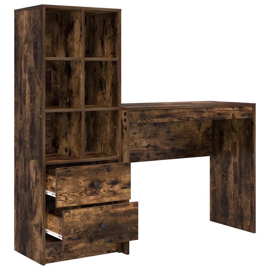 Schreibtisch mit Stauraum mit Regal 2 pcs Geräucherte Eiche