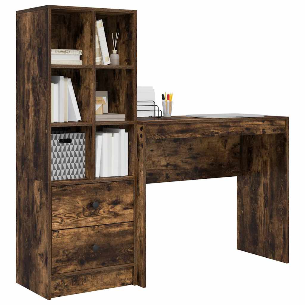 Schreibtisch mit Stauraum mit Regal 2 pcs Geräucherte Eiche