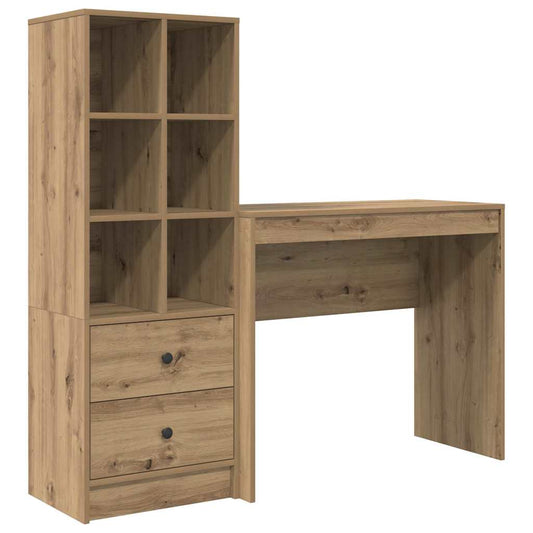 Schreibtisch mit Stauraum mit Regal 2 pcs Eiche handwerklich